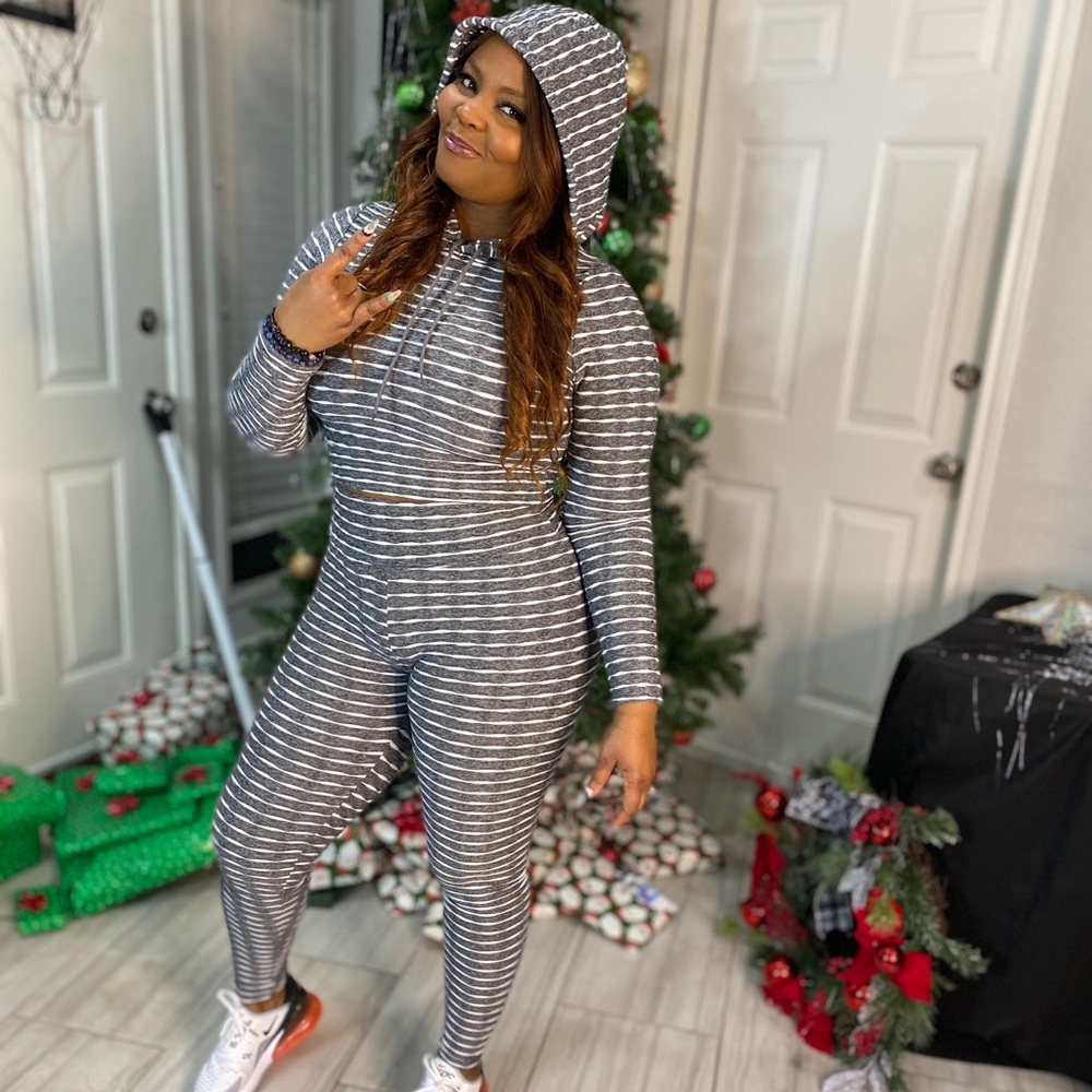 🚨CLEARANCE🚨Two Piece Gray and White Striped Set.